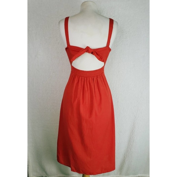 Japna Coral Button Front Back Tie Linen Dress - Picture 4 of 8